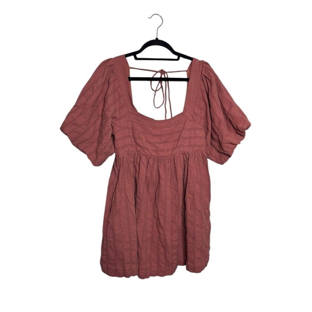 Free People‎ Gigi Blouson Puff Sleeve Tunic Top Mini Dress Rust Brown Size M $98